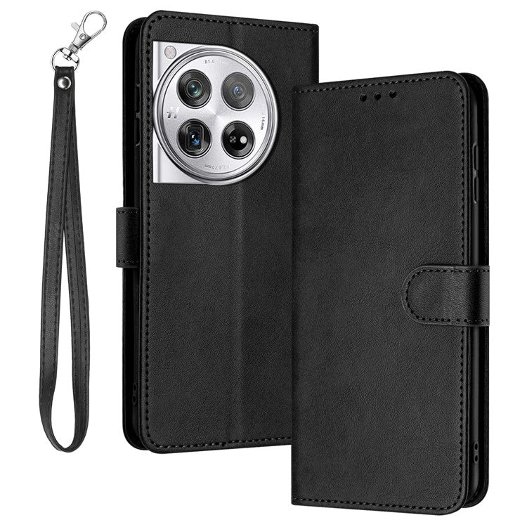For OnePlus 12 5G Cell Phone Case PU Leather Flip Stand Protective Shell Calf Texture - Black