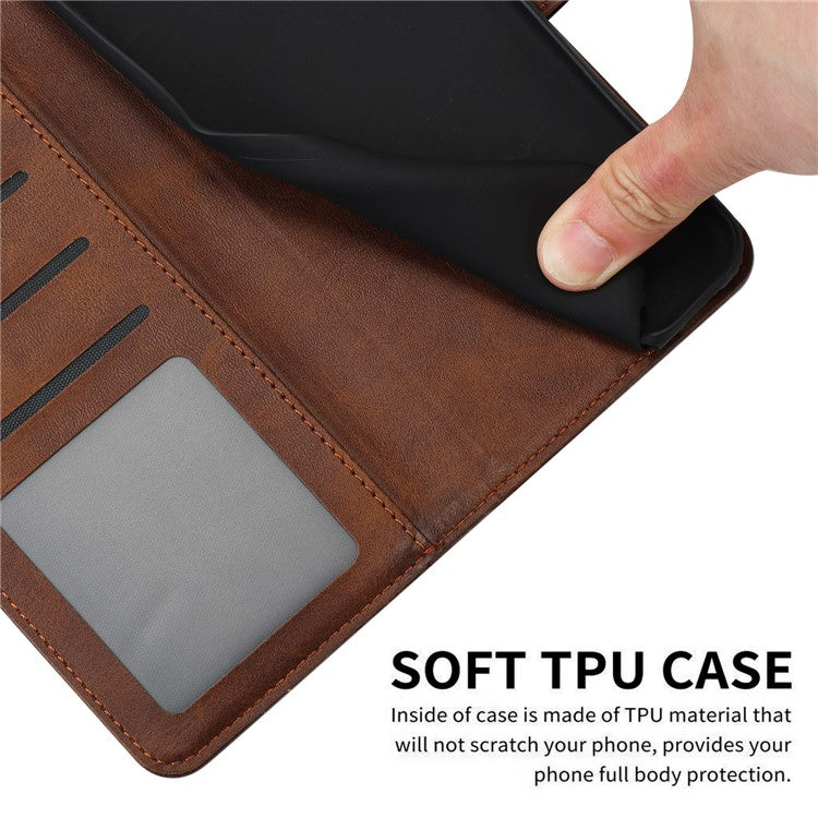 For OnePlus 12 5G Cell Phone Case PU Leather Flip Stand Protective Shell Calf Texture - Brown