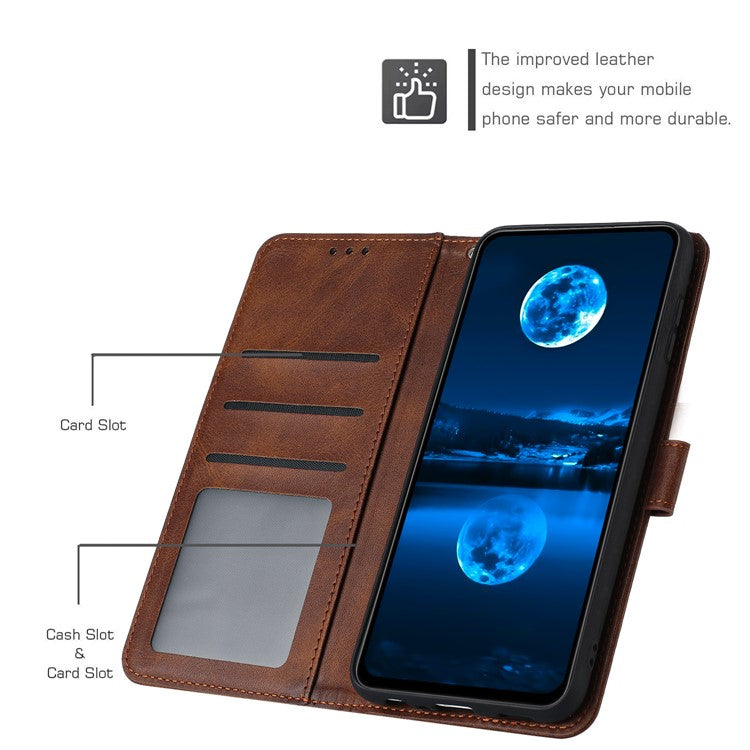 For OnePlus 11 5G Phone Shell Calf Texture PU Leather+TPU Protective Cover with Wrist Strap - Brown