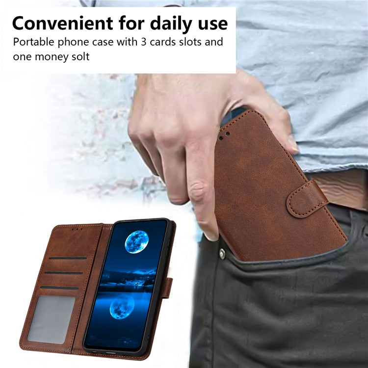 For OnePlus 11 5G Phone Shell Calf Texture PU Leather+TPU Protective Cover with Wrist Strap - Brown