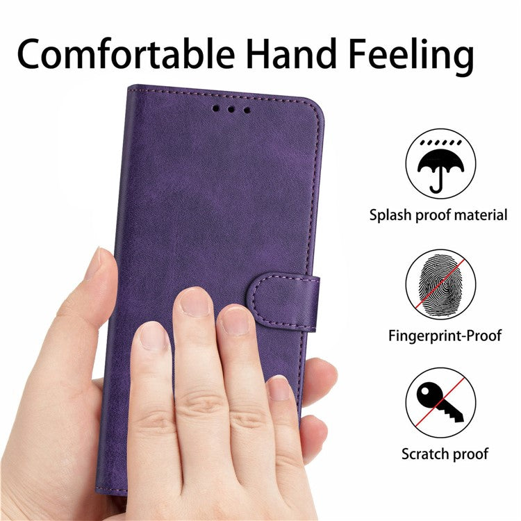 For OnePlus 11 5G Phone Shell Calf Texture PU Leather+TPU Protective Cover with Wrist Strap - Purple