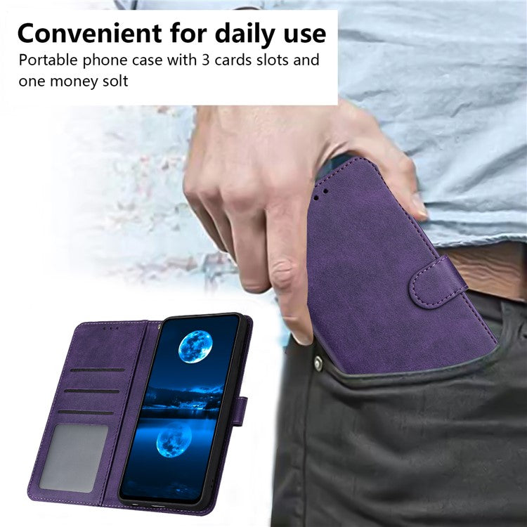 For OnePlus 11 5G Phone Shell Calf Texture PU Leather+TPU Protective Cover with Wrist Strap - Purple