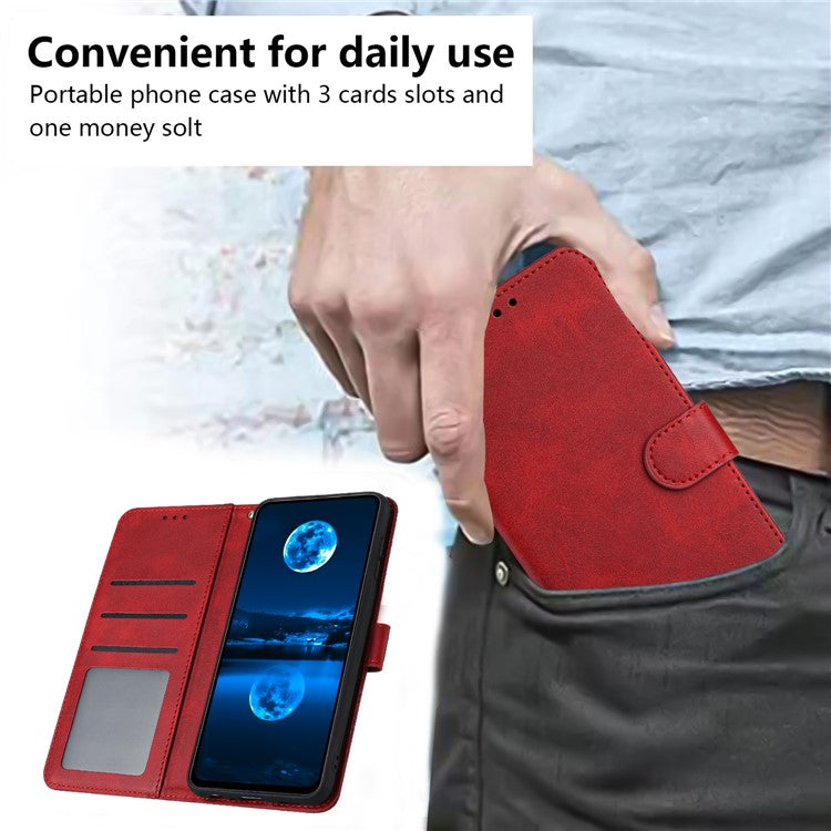 For OnePlus 11 5G Phone Shell Calf Texture PU Leather+TPU Protective Cover with Wrist Strap - Red