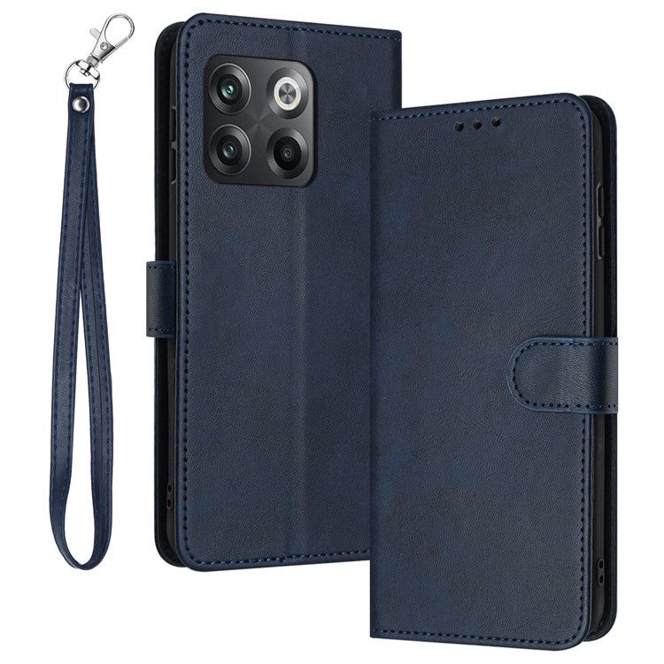 For OnePlus Ace Pro 5G / 10T 5G Case Pure Color Calf Texture Phone Back Cover with Strap - Sapphire