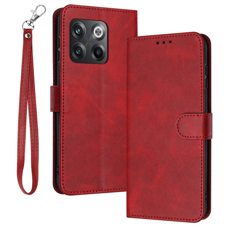 For OnePlus Ace Pro 5G / 10T 5G Case Pure Color Calf Texture Phone Back Cover with Strap - Red