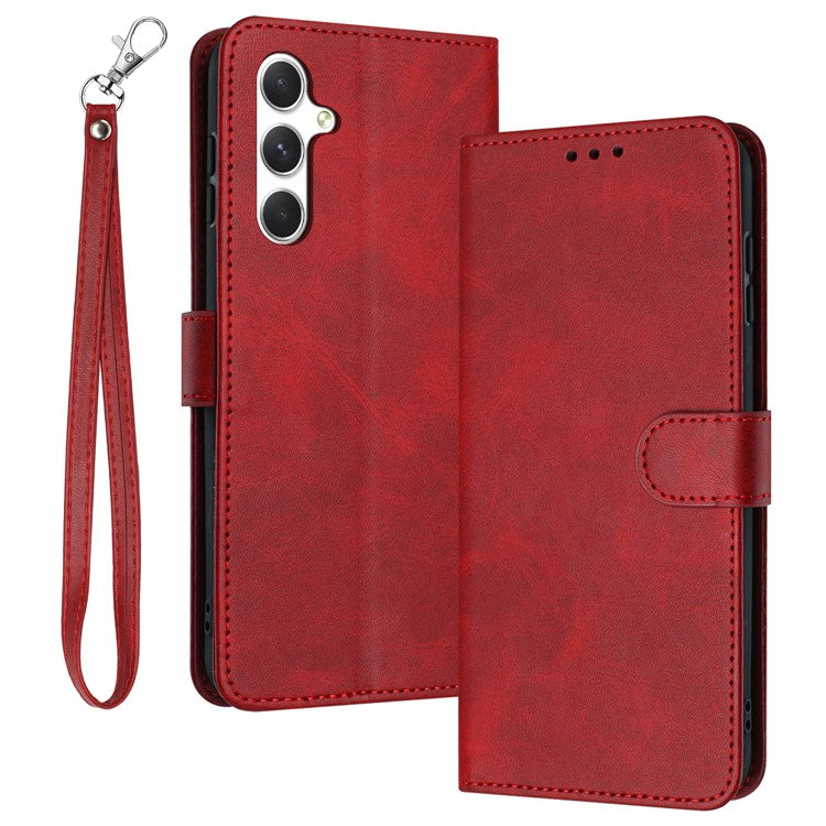 For Samsung Galaxy A54 5G Cover Anti-Scratch Cell Phone Shell with Wallet Function - Red