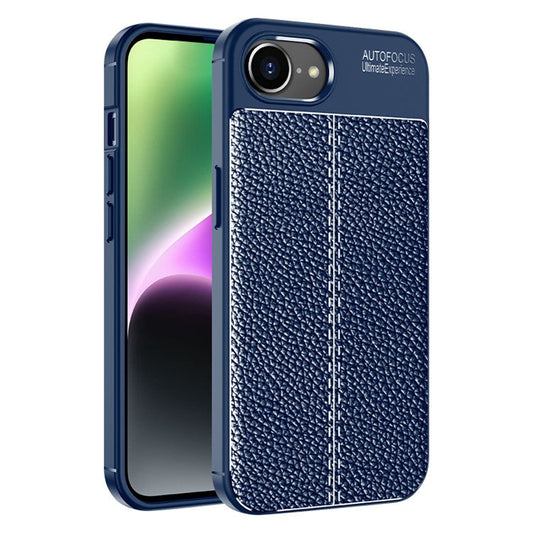 For iPhone 16e Cell Phone Case Litchi Texture TPU Back Cover - Blue