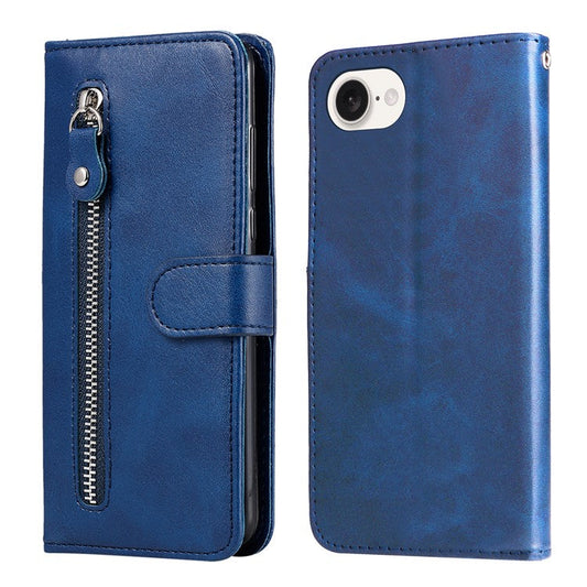 For iPhone 16e Wallet Case Zipper Pocket Leather Phone Cover Wholesale - Blue