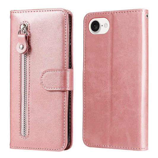 For iPhone 16e Wallet Case Zipper Pocket Leather Phone Cover Wholesale - Pink