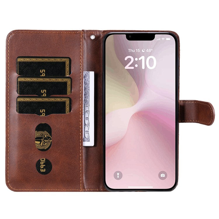 For iPhone 16e Wallet Case Zipper Pocket Leather Phone Cover Wholesale - Brown