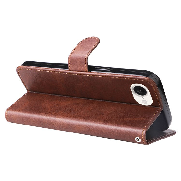 For iPhone 16e Wallet Case Zipper Pocket Leather Phone Cover Wholesale - Brown