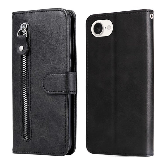 For iPhone 16e Wallet Case Zipper Pocket Leather Phone Cover Wholesale - Black
