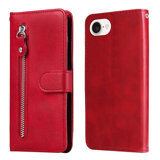 For iPhone 16e Wallet Case Zipper Pocket Leather Phone Cover Wholesale - Red