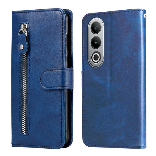 For OnePlus Nord CE4 5G / Oppo K12 Case Calf Texture PU Leather Zipper Pocket Wallet Phone Cover - Blue