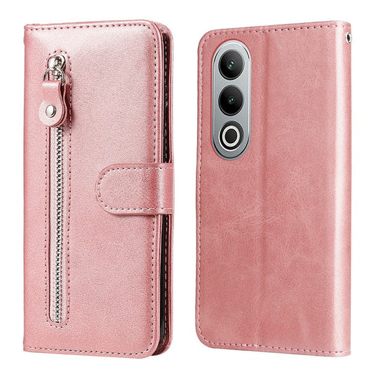 For OnePlus Nord CE4 5G / Oppo K12 Case Calf Texture PU Leather Zipper Pocket Wallet Phone Cover - Pink