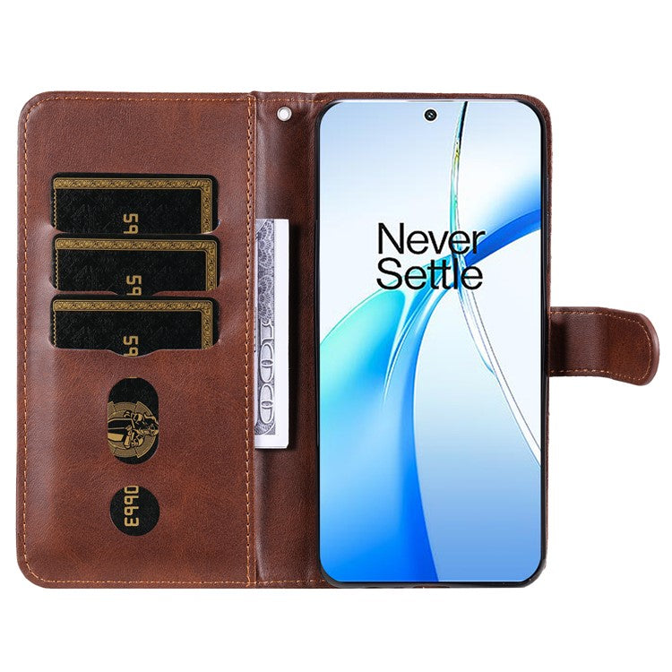 For OnePlus Nord CE4 5G / Oppo K12 Case Calf Texture PU Leather Zipper Pocket Wallet Phone Cover - Brown