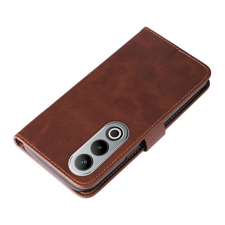 For OnePlus Nord CE4 5G / Oppo K12 Case Calf Texture PU Leather Zipper Pocket Wallet Phone Cover - Brown