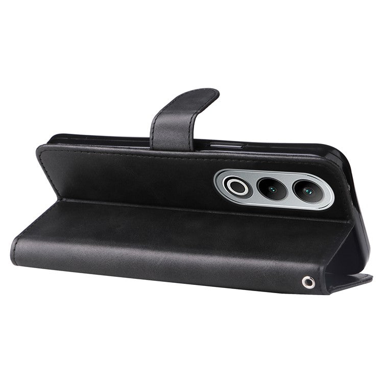 For OnePlus Nord CE4 5G / Oppo K12 Case Calf Texture PU Leather Zipper Pocket Wallet Phone Cover - Black