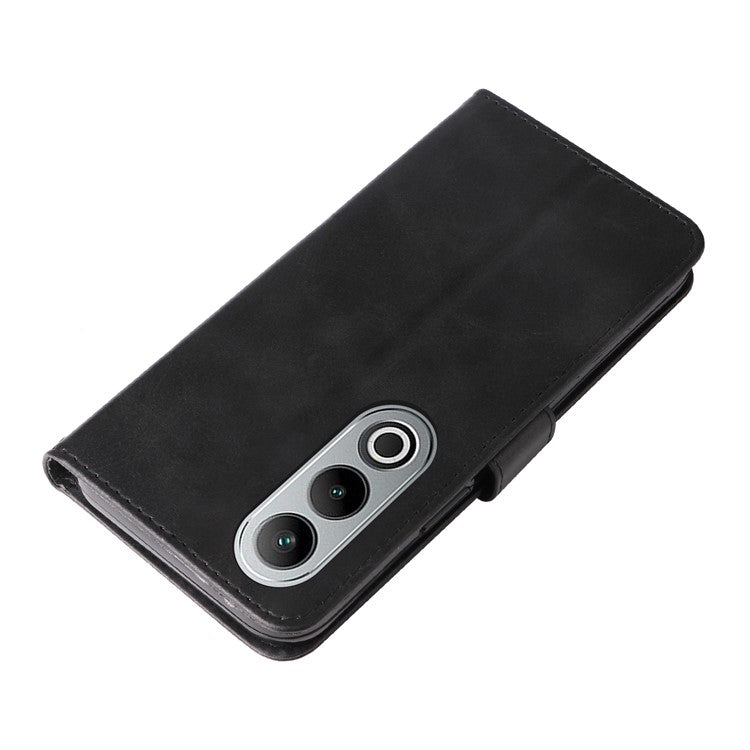 For OnePlus Nord CE4 5G / Oppo K12 Case Calf Texture PU Leather Zipper Pocket Wallet Phone Cover - Black
