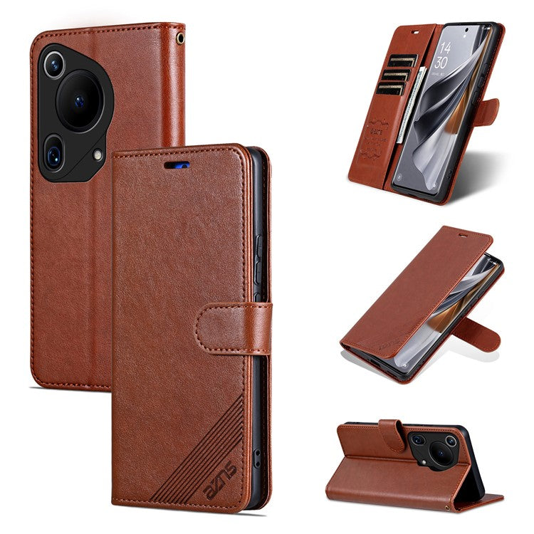 AZNS For Huawei Pura 70 Ultra Case Folding Stand PU Leather Wallet Phone Cover - Brown