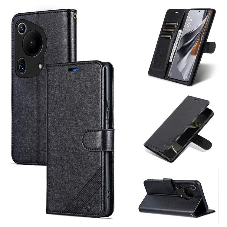 AZNS For Huawei Pura 70 Ultra Case Folding Stand PU Leather Wallet Phone Cover - Black