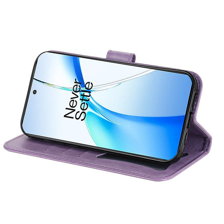 For OnePlus Nord CE4 5G / Oppo K12 Case Flower PU Leather Phone Cover with Wallet Stand - Purple