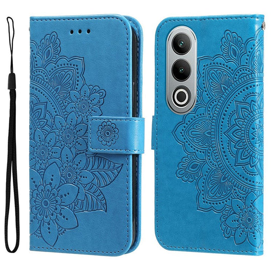 For OnePlus Nord CE4 5G / Oppo K12 Case Flower PU Leather Phone Cover with Wallet Stand - Blue