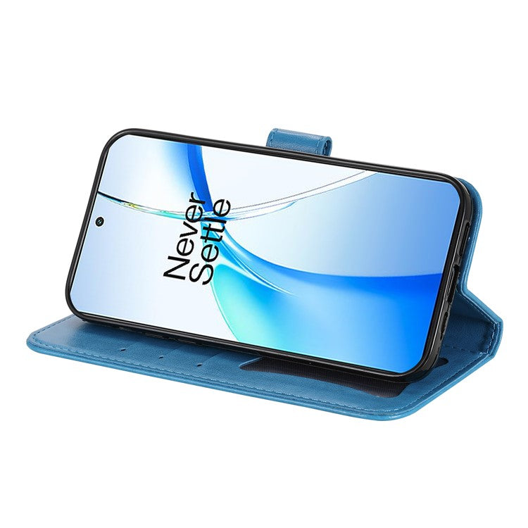 For OnePlus Nord CE4 5G / Oppo K12 Case Flower PU Leather Phone Cover with Wallet Stand - Blue