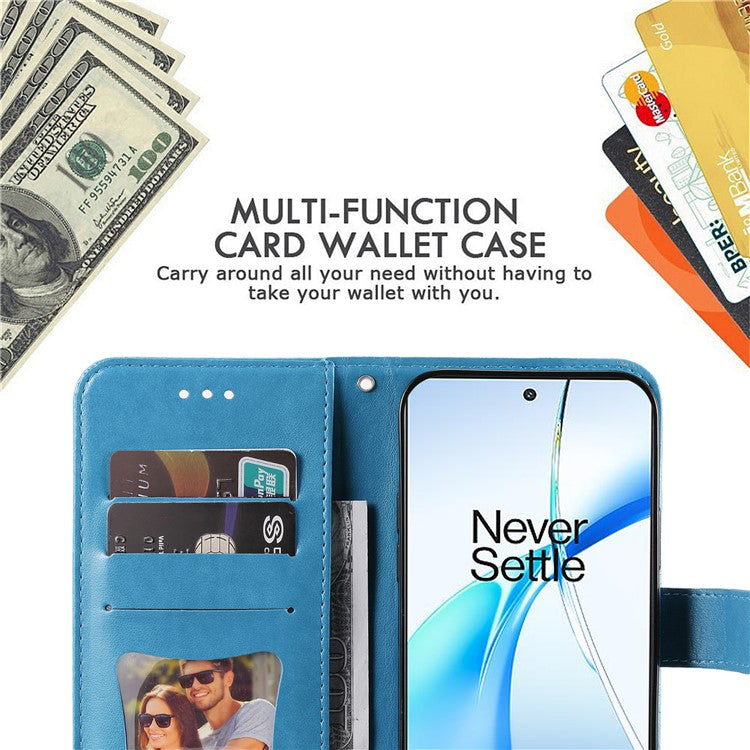 For OnePlus Nord CE4 5G / Oppo K12 Case Flower PU Leather Phone Cover with Wallet Stand - Blue
