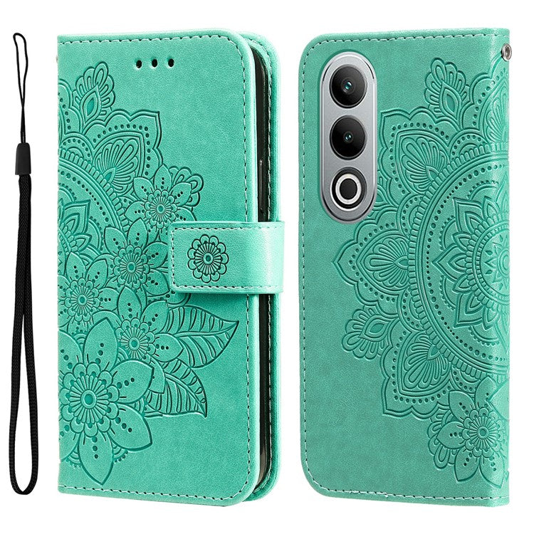 For OnePlus Nord CE4 5G / Oppo K12 Case Flower PU Leather Phone Cover with Wallet Stand - Green