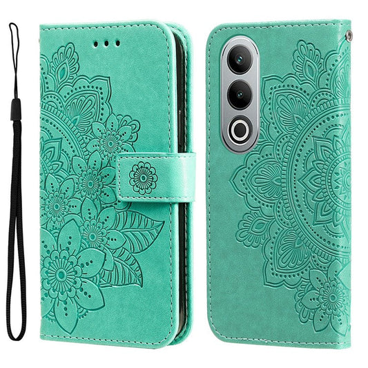 For OnePlus Nord CE4 5G / Oppo K12 Case Flower PU Leather Phone Cover with Wallet Stand - Green