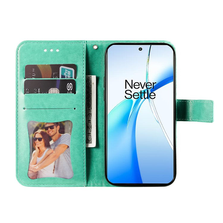 For OnePlus Nord CE4 5G / Oppo K12 Case Flower PU Leather Phone Cover with Wallet Stand - Green