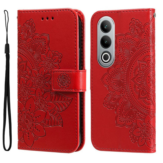For OnePlus Nord CE4 5G / Oppo K12 Case Flower PU Leather Phone Cover with Wallet Stand - Red