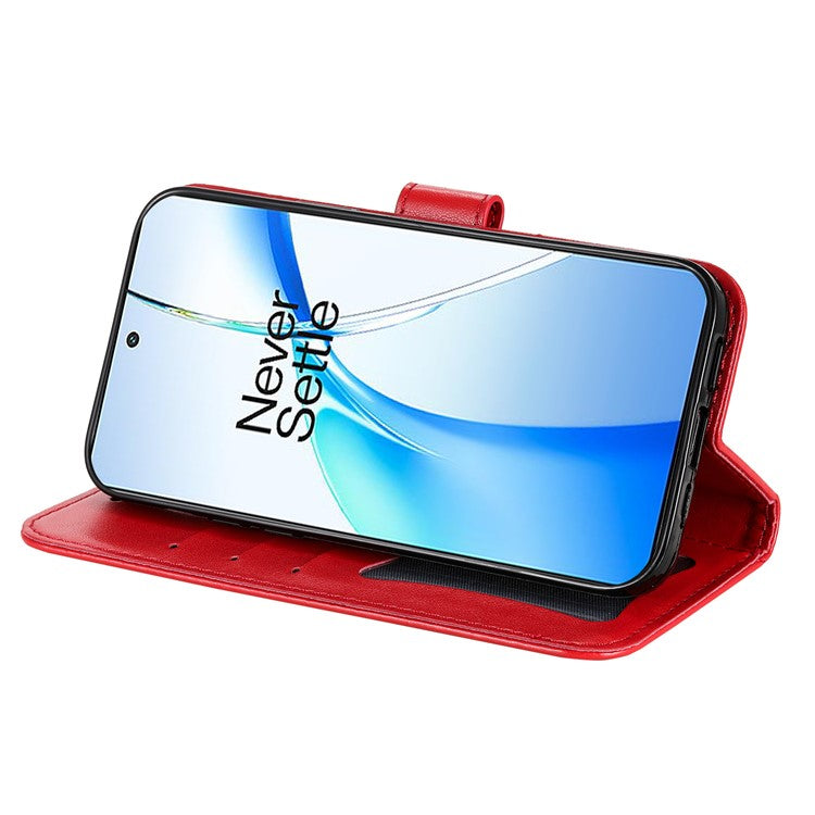 For OnePlus Nord CE4 5G / Oppo K12 Case Flower PU Leather Phone Cover with Wallet Stand - Red