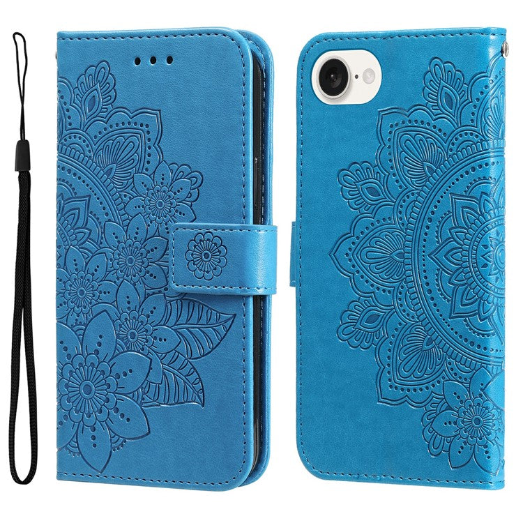 For iPhone 16e Leather Wallet Case Flower Pattern Mobile Accessories Wholesale - Blue