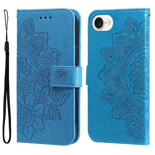For iPhone 16e Leather Wallet Case Flower Pattern Mobile Accessories Wholesale - Blue