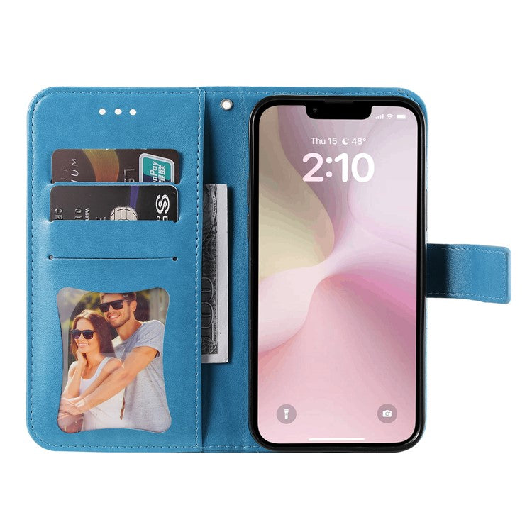 For iPhone 16e Leather Wallet Case Flower Pattern Mobile Accessories Wholesale - Blue
