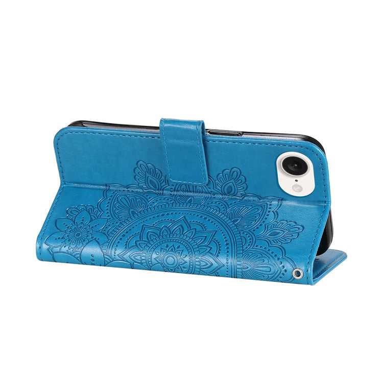 For iPhone 16e Leather Wallet Case Flower Pattern Mobile Accessories Wholesale - Blue