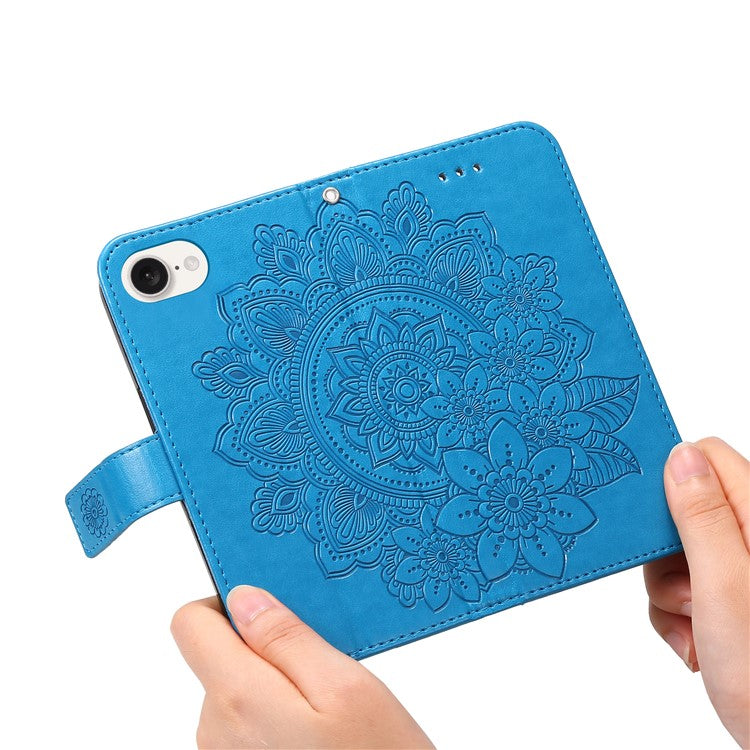 For iPhone 16e Leather Wallet Case Flower Pattern Mobile Accessories Wholesale - Blue