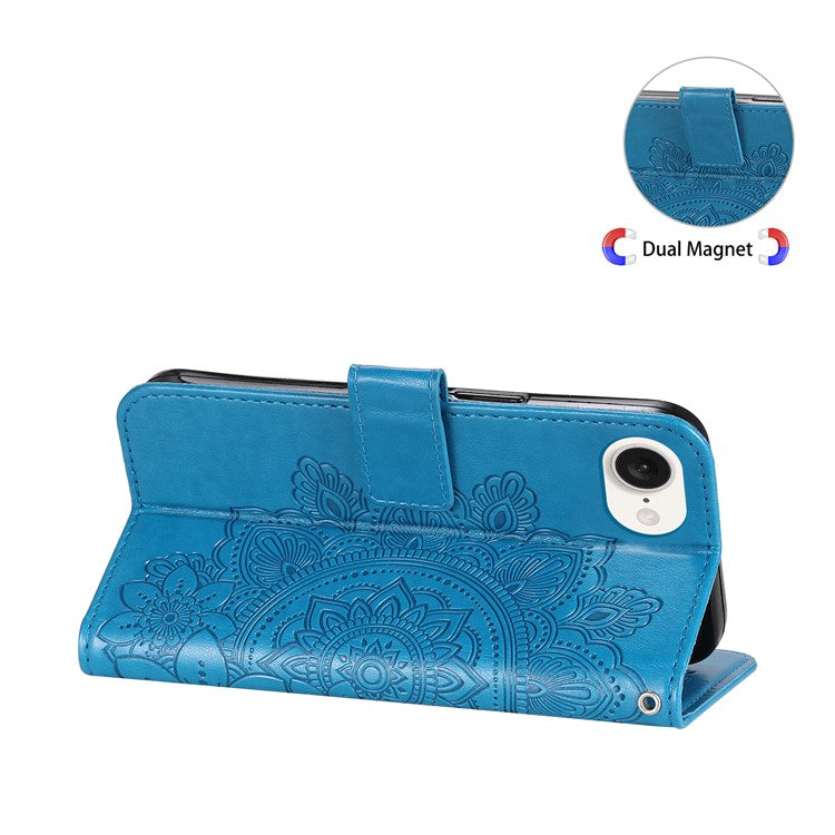 For iPhone 16e Leather Wallet Case Flower Pattern Mobile Accessories Wholesale - Blue