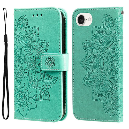 For iPhone 16e Leather Wallet Case Flower Pattern Mobile Accessories Wholesale - Green