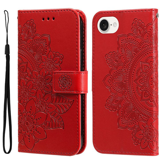 For iPhone 16e Leather Wallet Case Flower Pattern Mobile Accessories Wholesale - Red