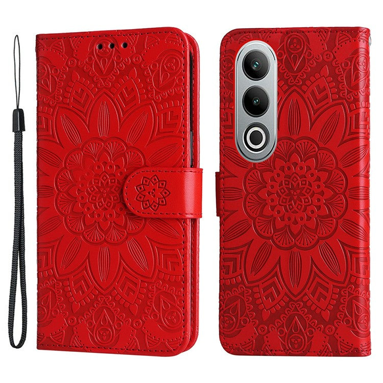 For OnePlus Nord CE4 5G / Oppo K12 Wallet Case Sunflower Leather Phone Cover with Stand - Red