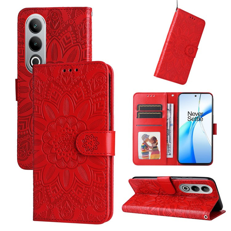 For OnePlus Nord CE4 5G / Oppo K12 Wallet Case Sunflower Leather Phone Cover with Stand - Red