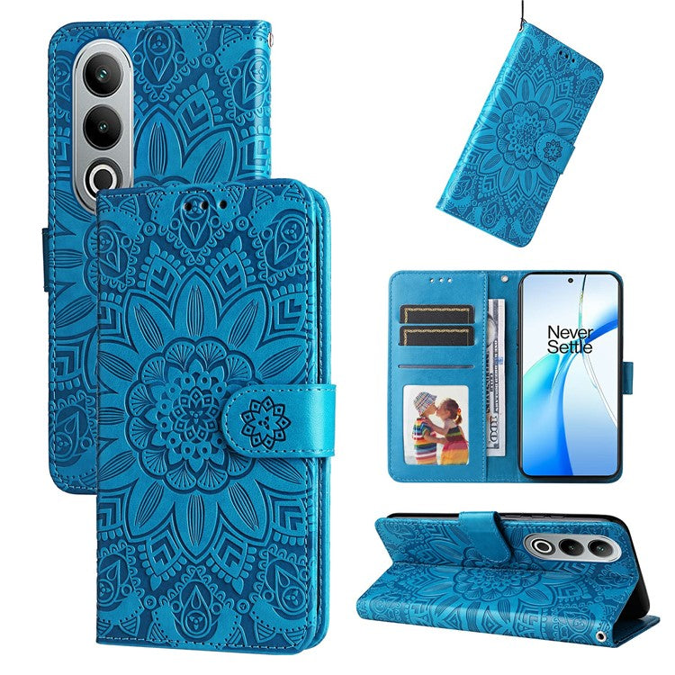 For OnePlus Nord CE4 5G / Oppo K12 Wallet Case Sunflower Leather Phone Cover with Stand - Blue
