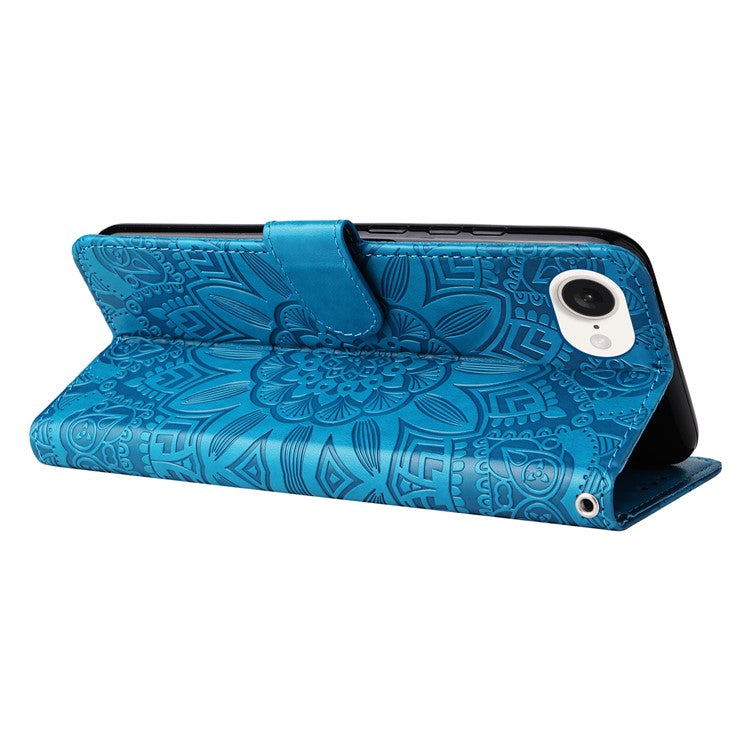 For iPhone 16e Magnetic Phone Case Shockproof Sunflower Leather Stand Cover - Blue