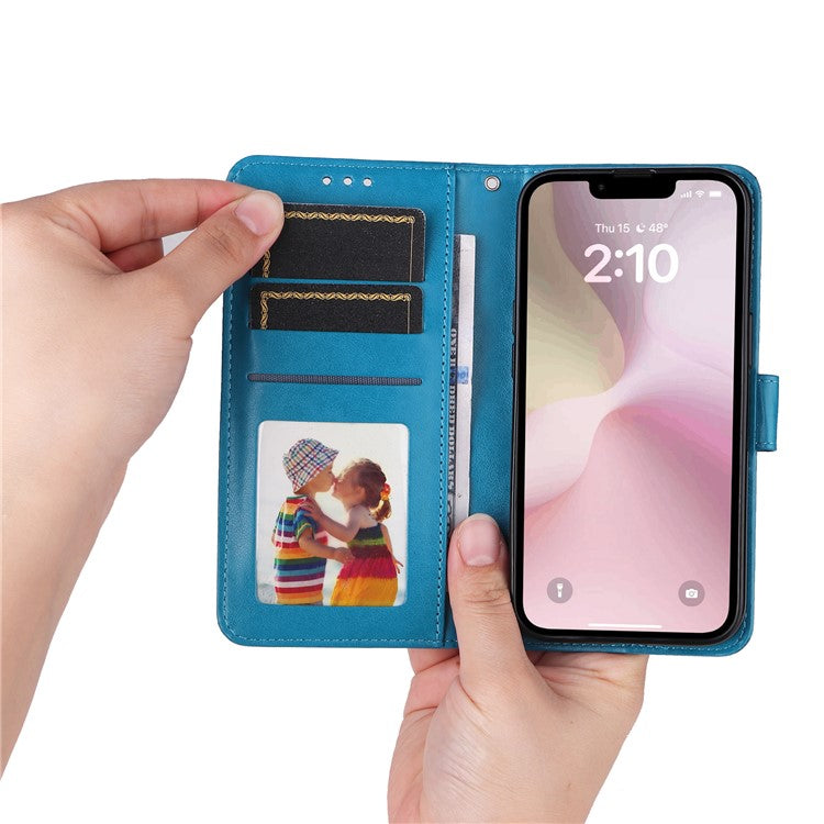 For iPhone 16e Magnetic Phone Case Shockproof Sunflower Leather Stand Cover - Blue