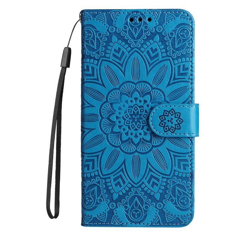 For iPhone 16e Magnetic Phone Case Shockproof Sunflower Leather Stand Cover - Blue