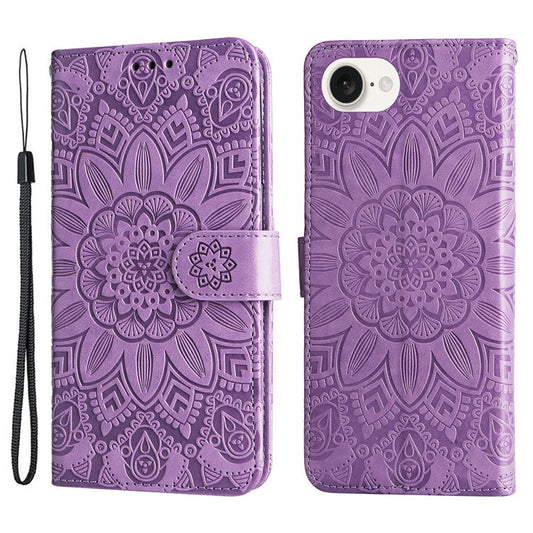 For iPhone 16e Magnetic Phone Case Shockproof Sunflower Leather Stand Cover - Purple