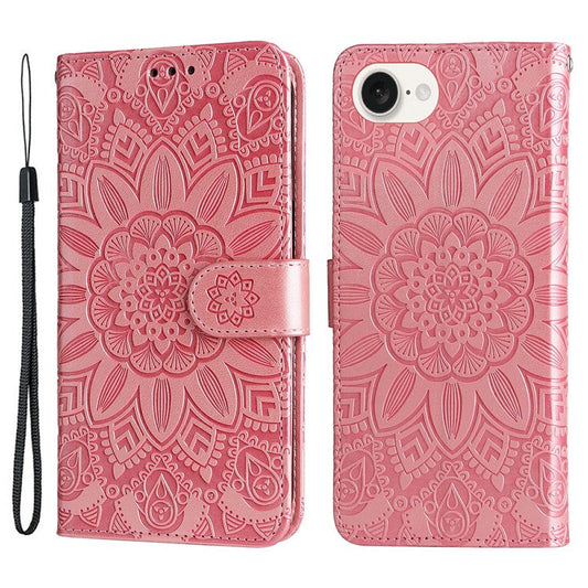 For iPhone 16e Magnetic Phone Case Shockproof Sunflower Leather Stand Cover - Pink